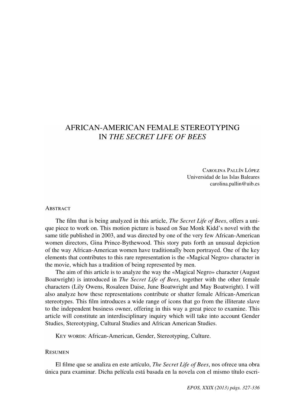 African-American Female Stereotyping in the Secret Life of Bees