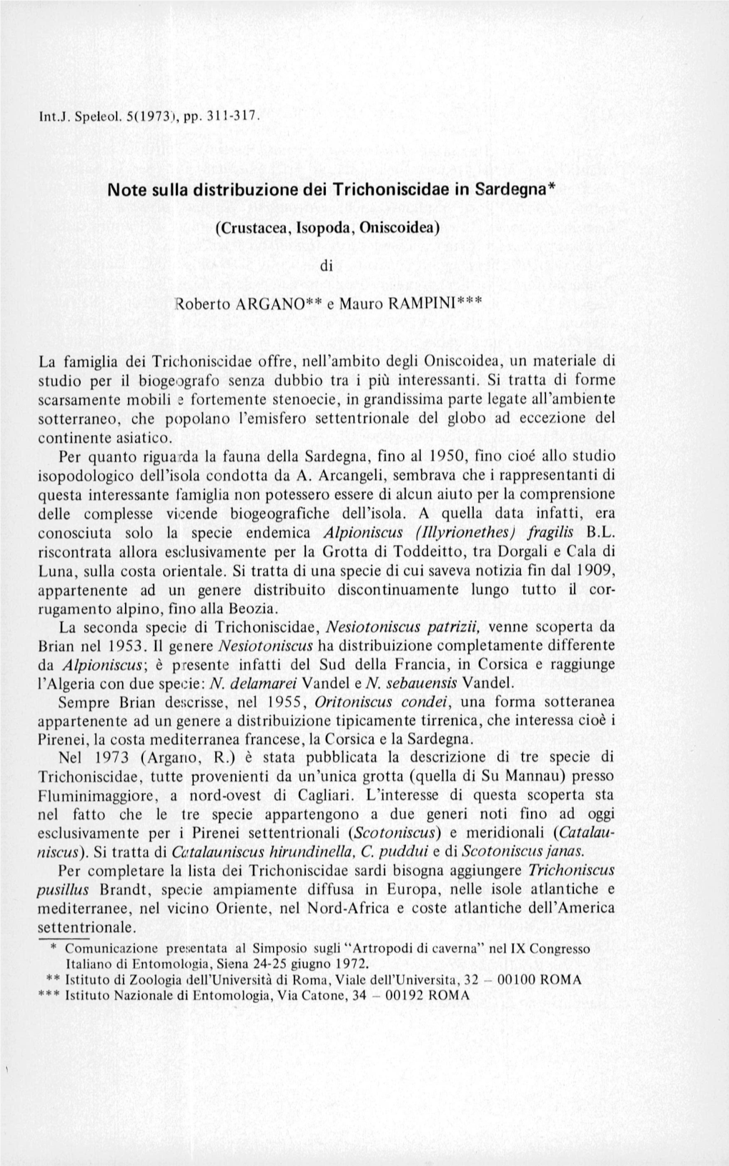 Note Sulla Distribuzione Dei Trichoniscidae in Sardegna (Crustacea, Isopoda, Oniscoidea)