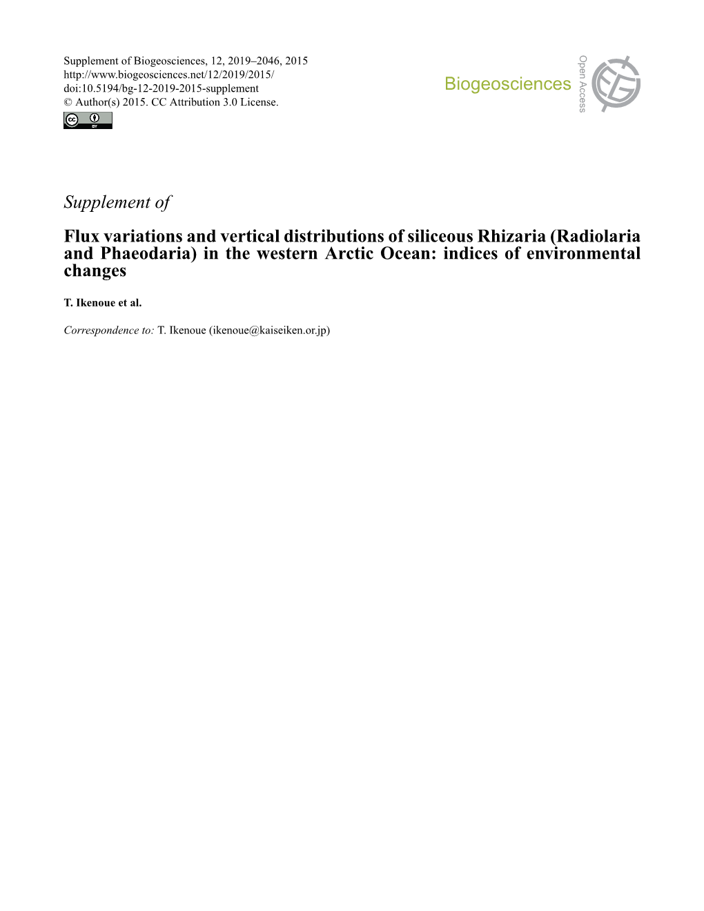 Supplement of Flux Variations and Vertical Distributions of Siliceous Rhizaria (Radiolaria and Phaeodaria) in the Western Arctic