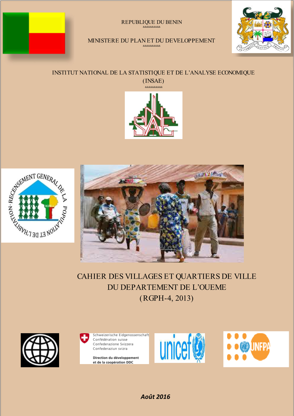 Cahier Des Villages Et Quartiers De Ville Du Departement De L’Oueme (Rgph-4, 2013)