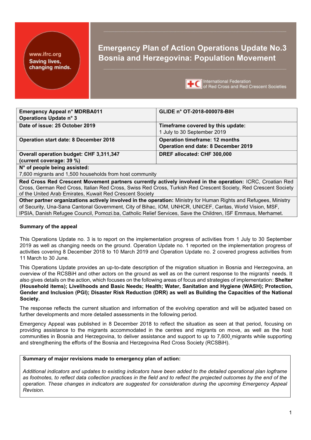 Emergency Plan of Action Operations Update No.3 Bosnia and Herzegovina: Population Movement