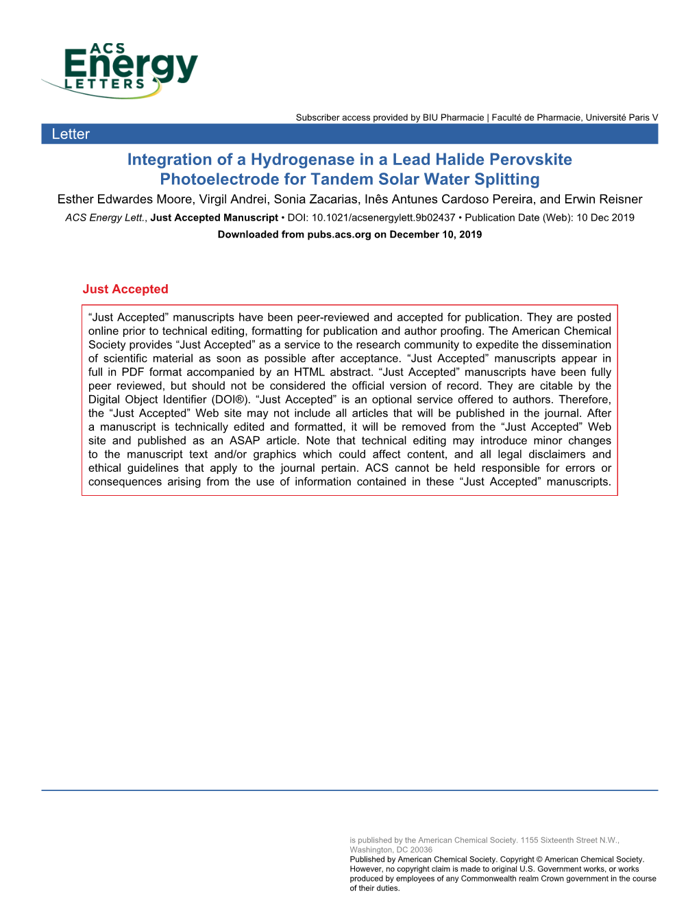 Integration of a Hydrogenase in a Lead Halide Perovskite