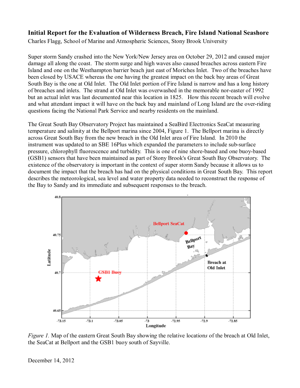 Initial Report for the Evaluation of Wilderness Breach, Fire Island