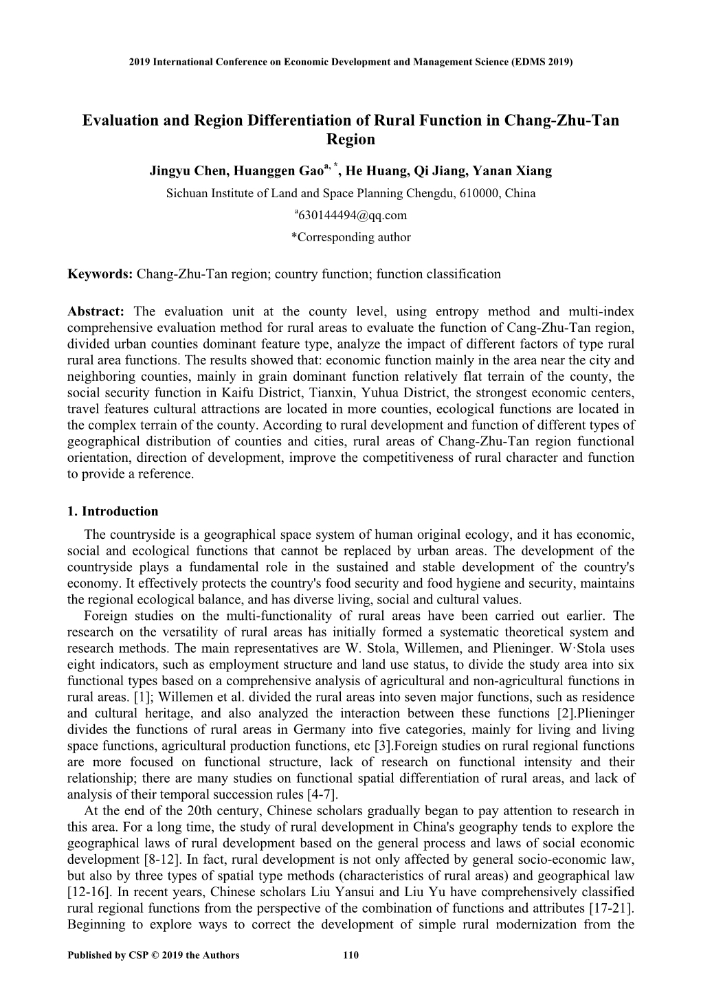 Evaluation and Region Differentiation of Rural Function in Chang-Zhu-Tan Region