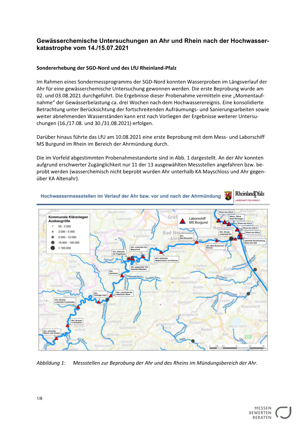 Gewässerchemische Untersuchungen an Ahr Und Rhein Nach Der Hochwasser- Katastrophe Vom 14./15.07.2021