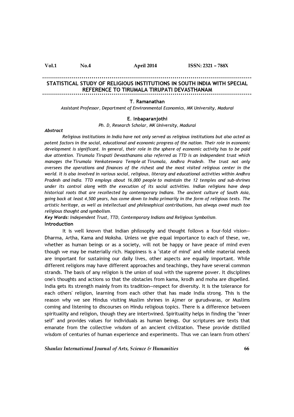 Vol.1 No.4 April 2014 ISSN: 2321 – 788X Shanlax International Journal