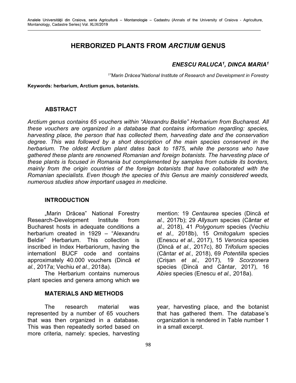 Herborized Plants from Arctium Genus