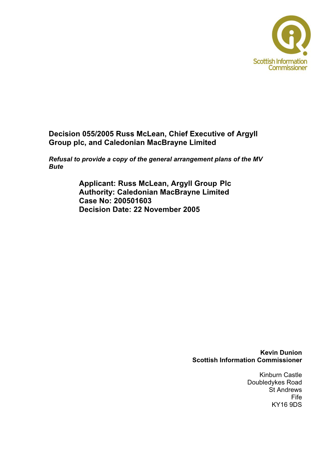 Link to PDF File of Decision 055/2005