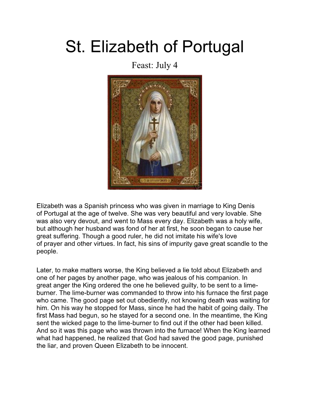 St. Elizabeth of Portugal Feast: July 4