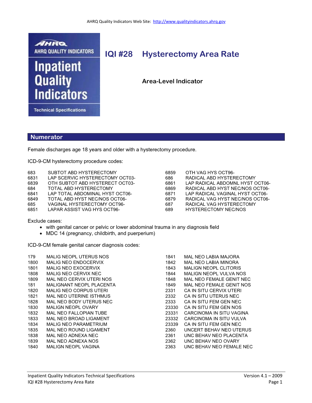 IQI #28 Hysterectomy Area Rate