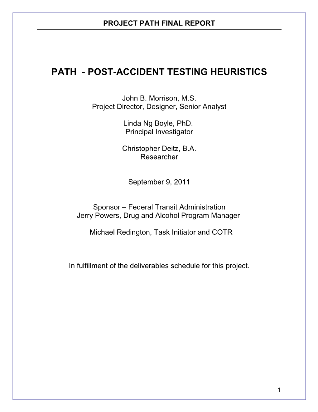 Path Post Accident Testing Heuristics September 2011