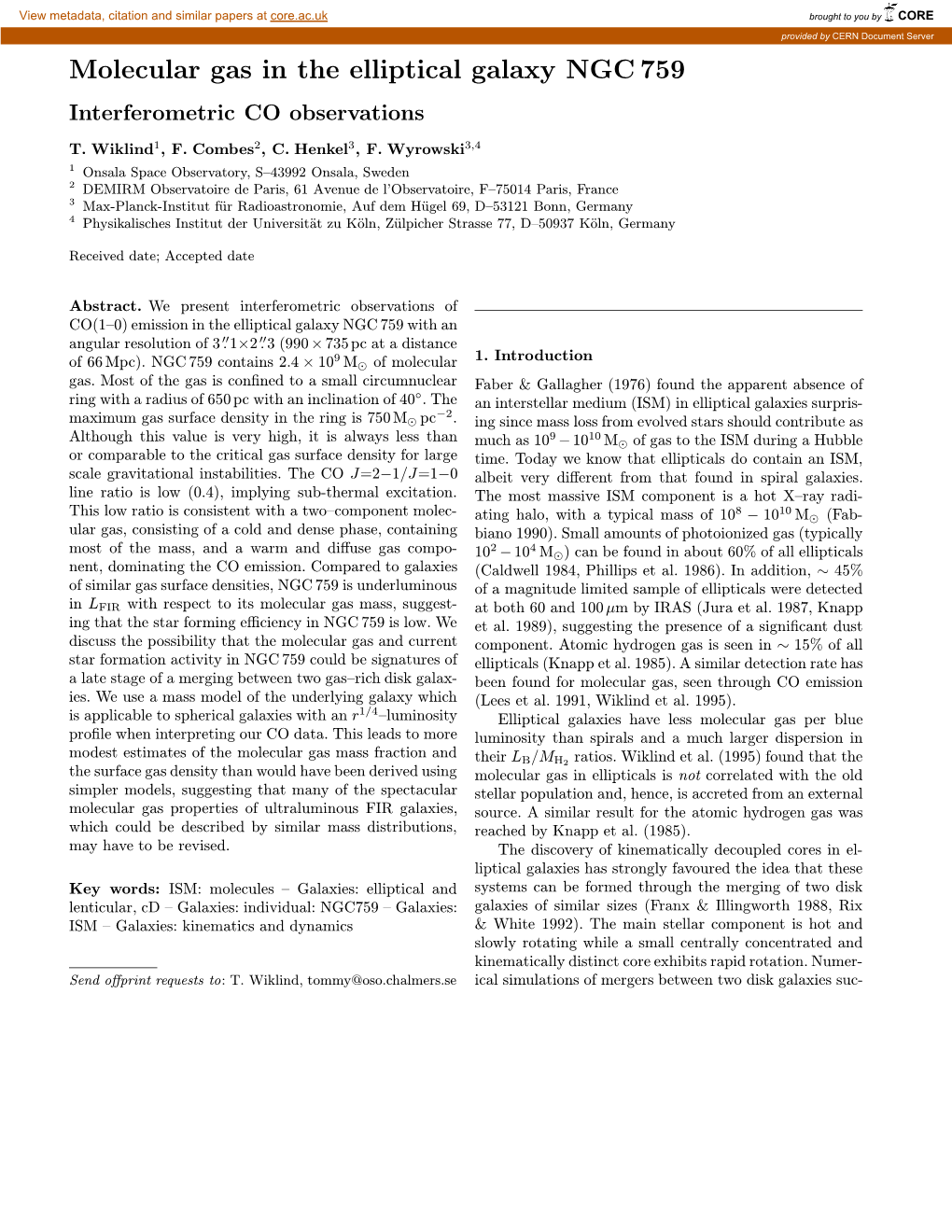 Molecular Gas in the Elliptical Galaxy NGC 759 Interferometric CO Observations