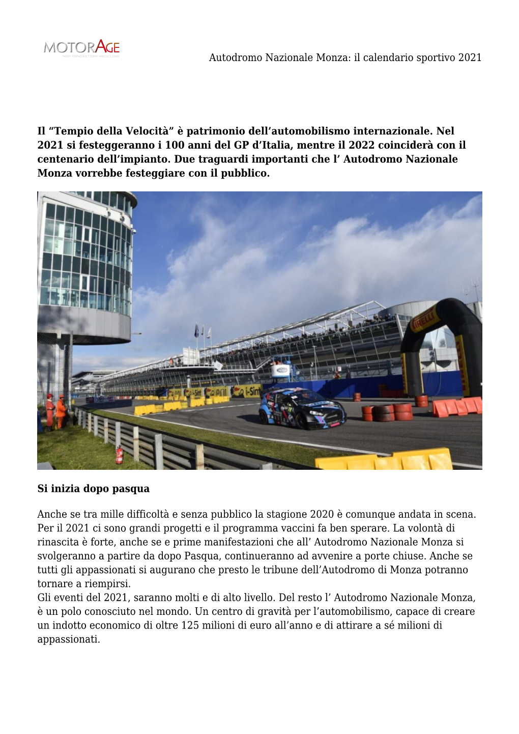 Autodromo Nazionale Monza: Il Calendario Sportivo 2021
