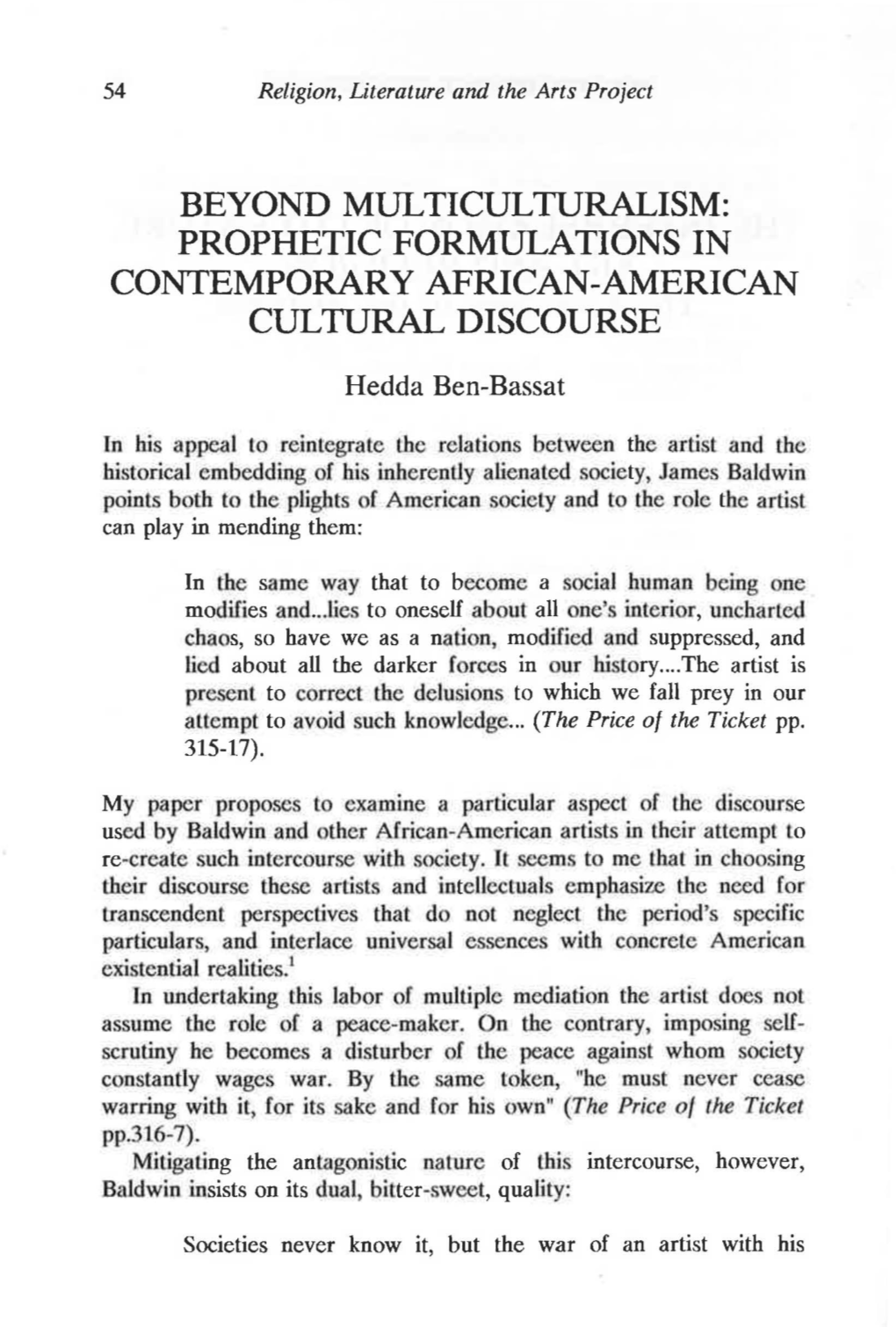 Prophetic Formulations in Contemporary African-American Cultural Discourse