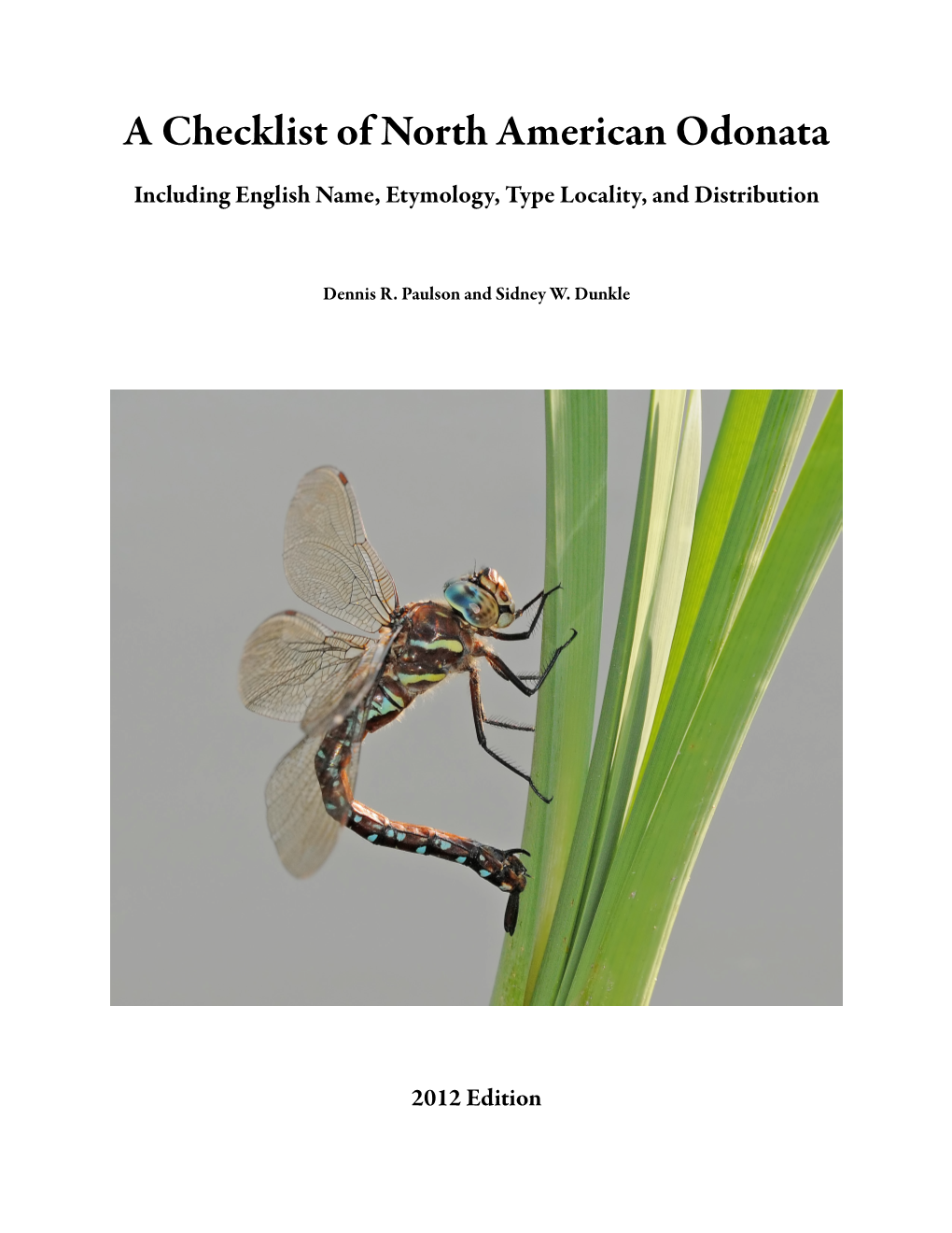 A Checklist of North American Odonata