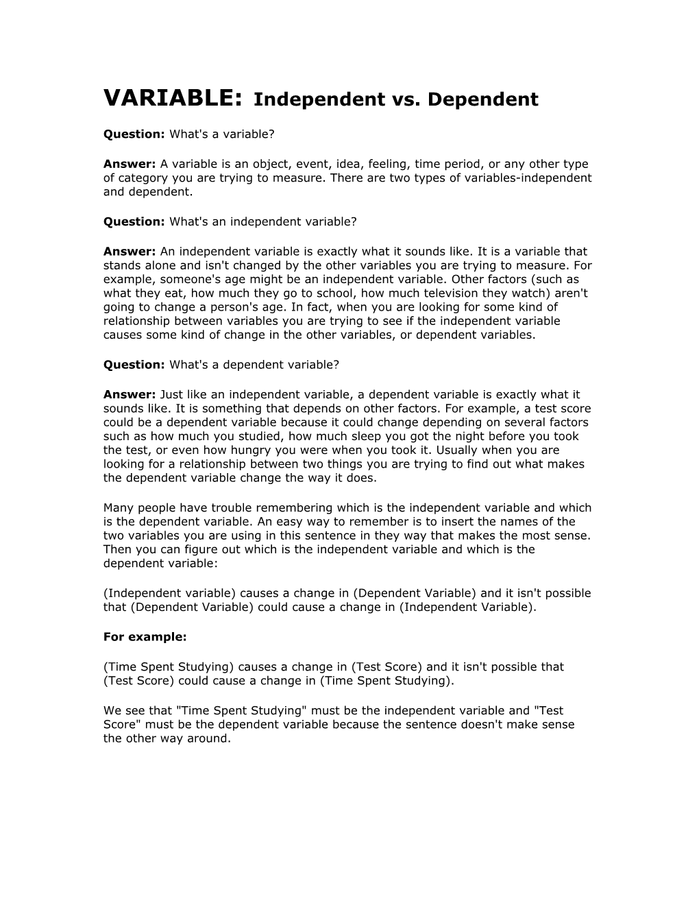 VARIABLE: Independent Vs