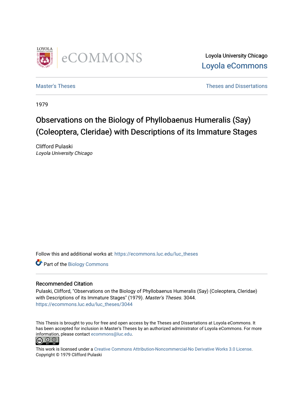 Observations on the Biology of Phyllobaenus Humeralis (Say) (Coleoptera, Cleridae) with Descriptions of Its Immature Stages