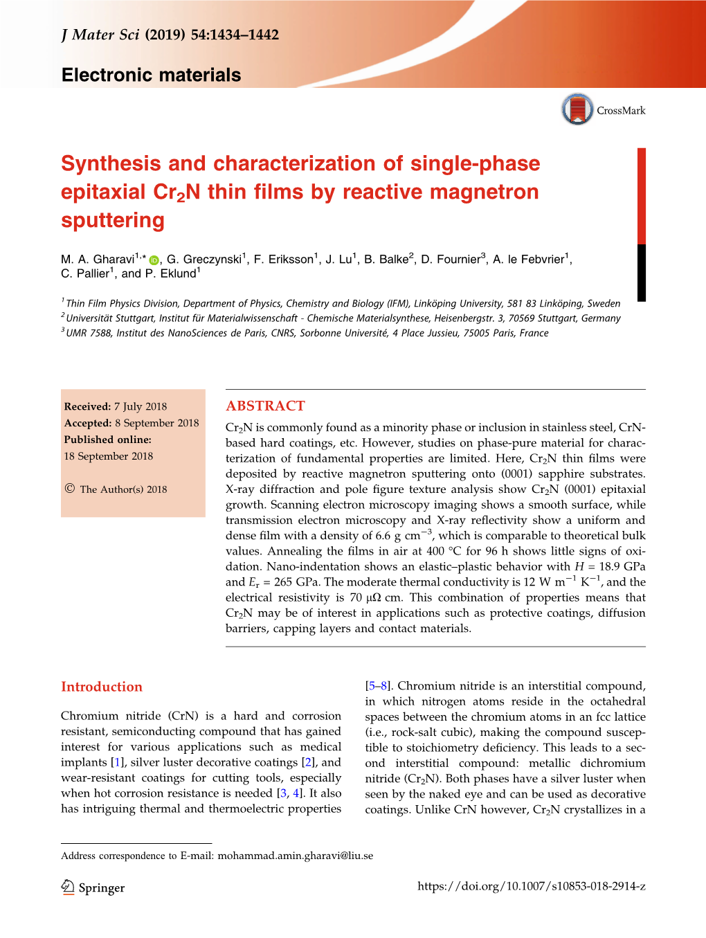 Synthesis and Characterization of Single-Phase Epitaxial Cr2n Thin Films by Reactive Magnetron Sputtering