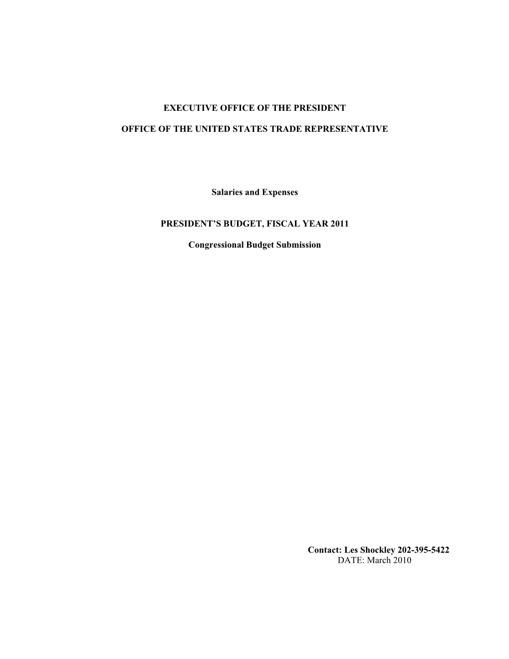 2011 Congressional Budget Submission