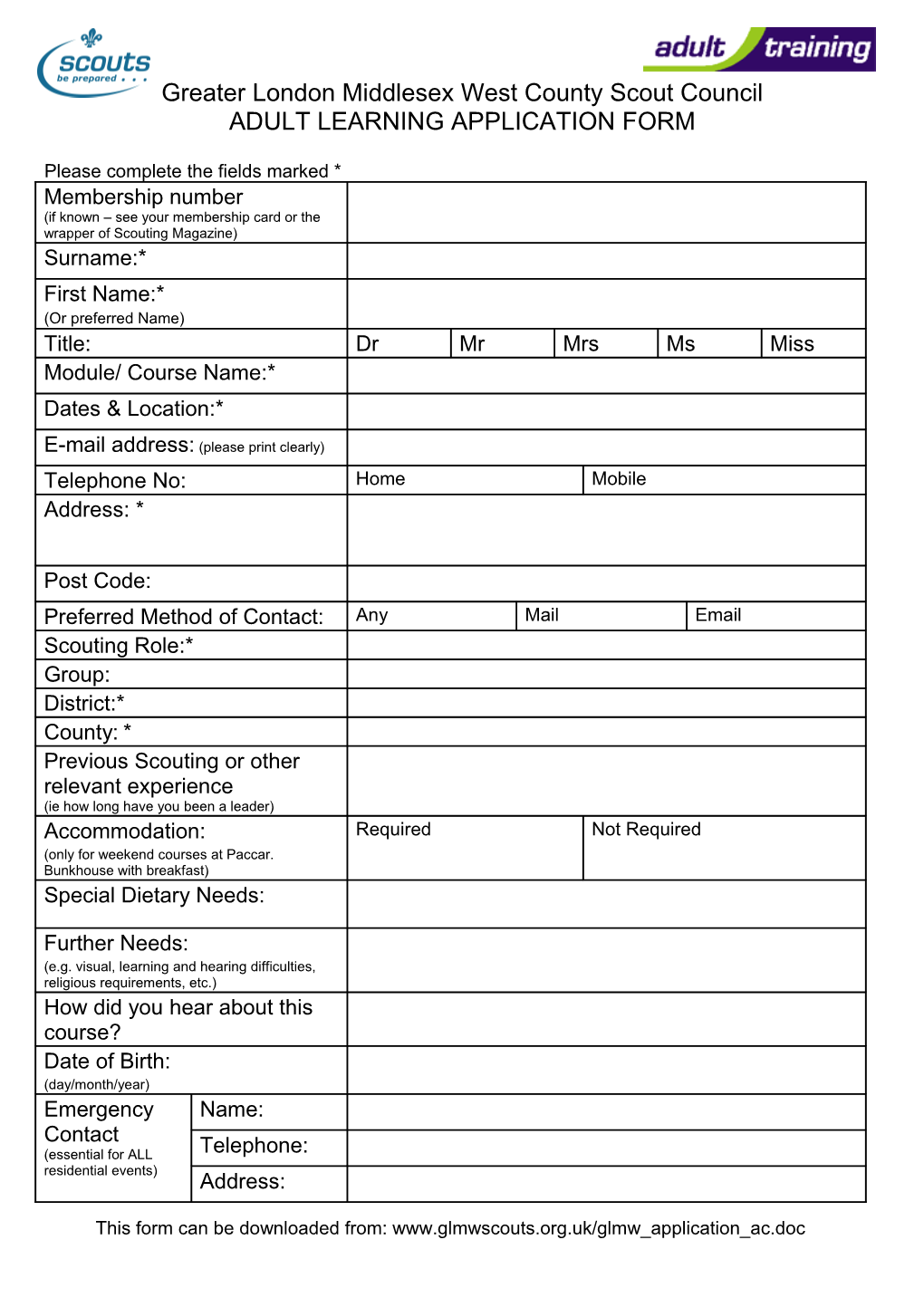 Training Application Form s2