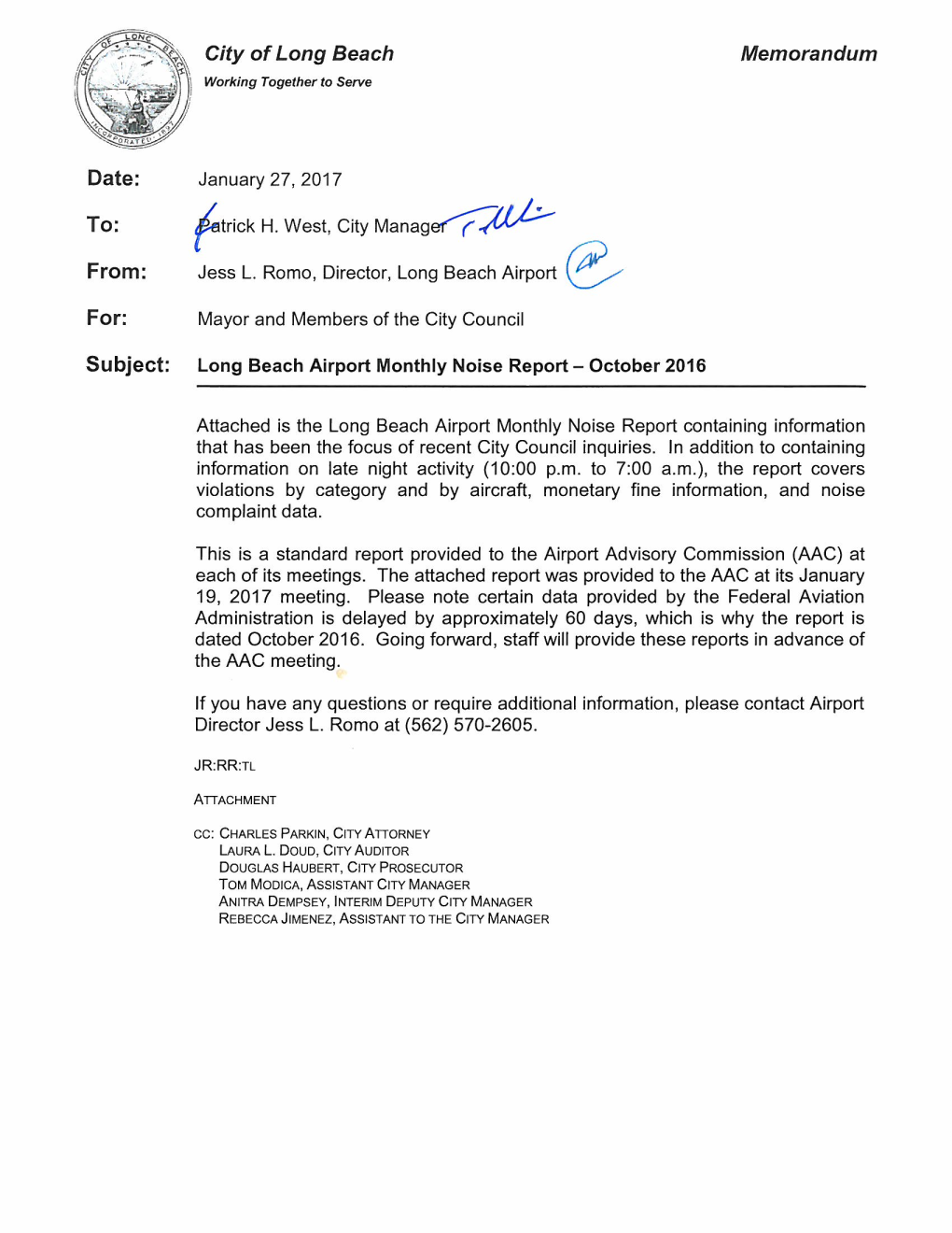 Long Beach Airport Monthly Noise Report