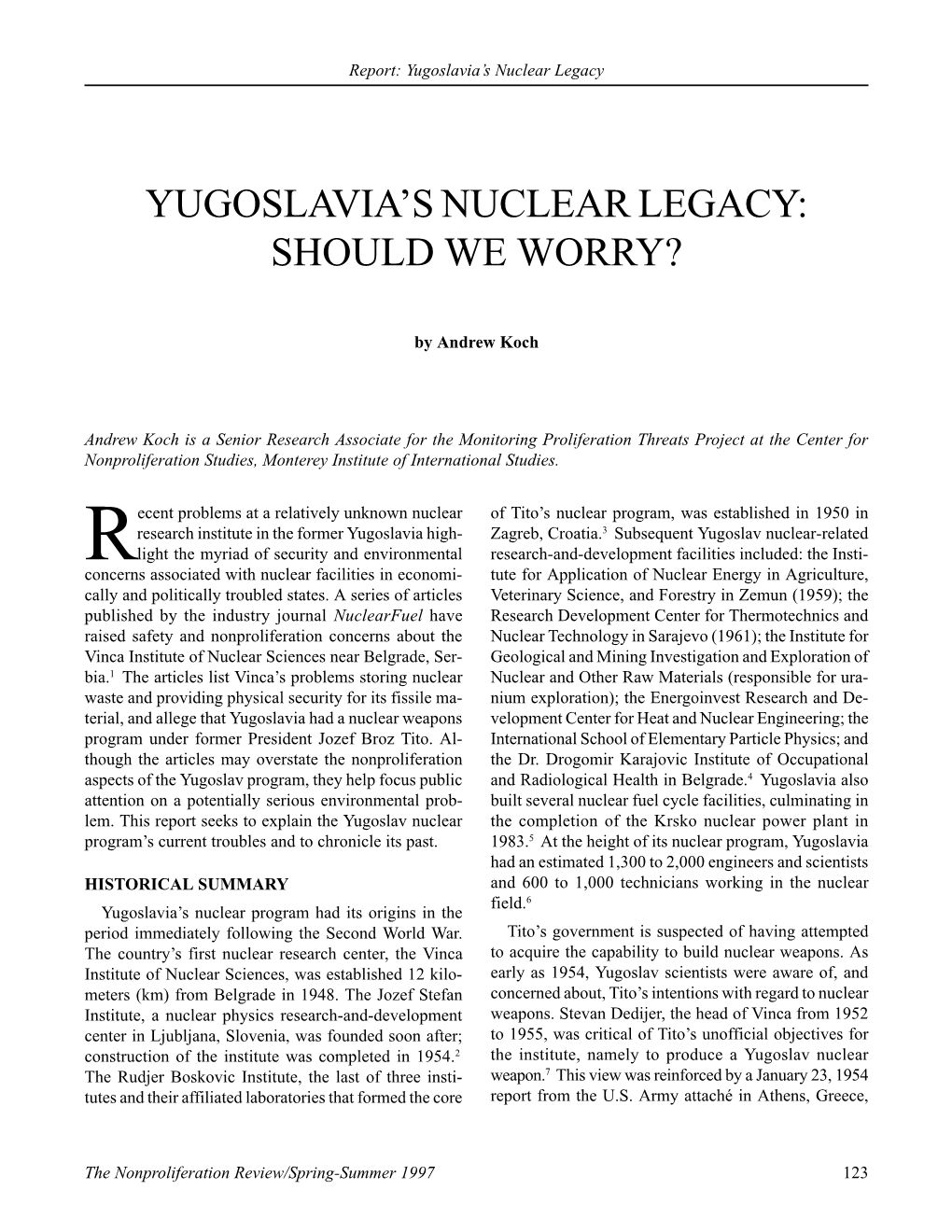 Npr 4.3: Yugoslavia's Nuclear Legacy