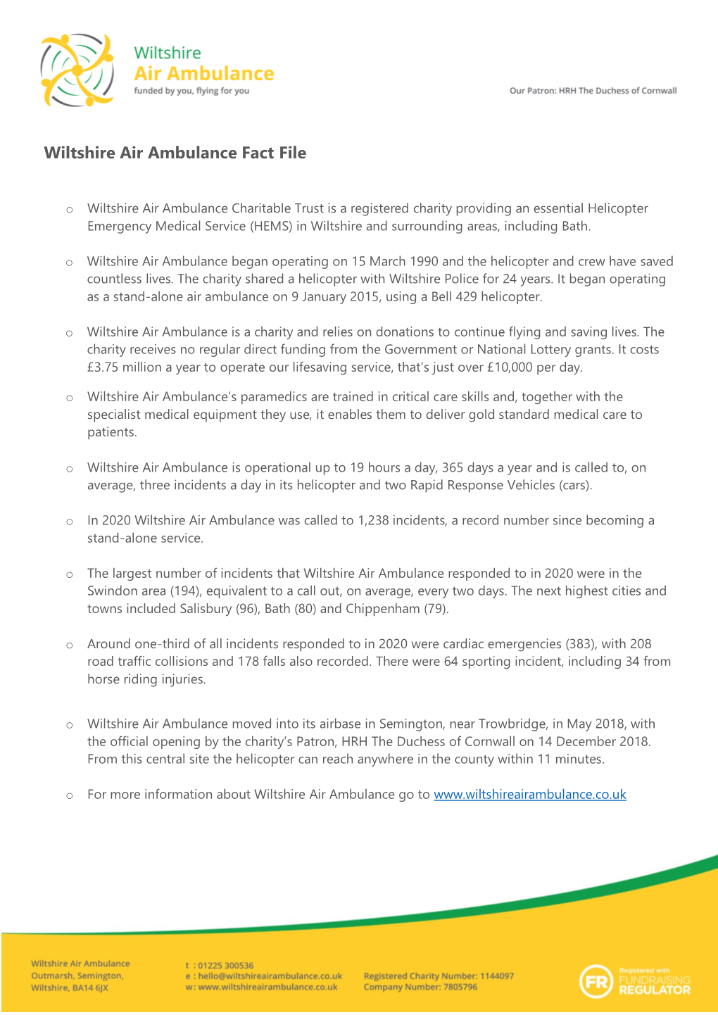 Wiltshire Air Ambulance Fact File