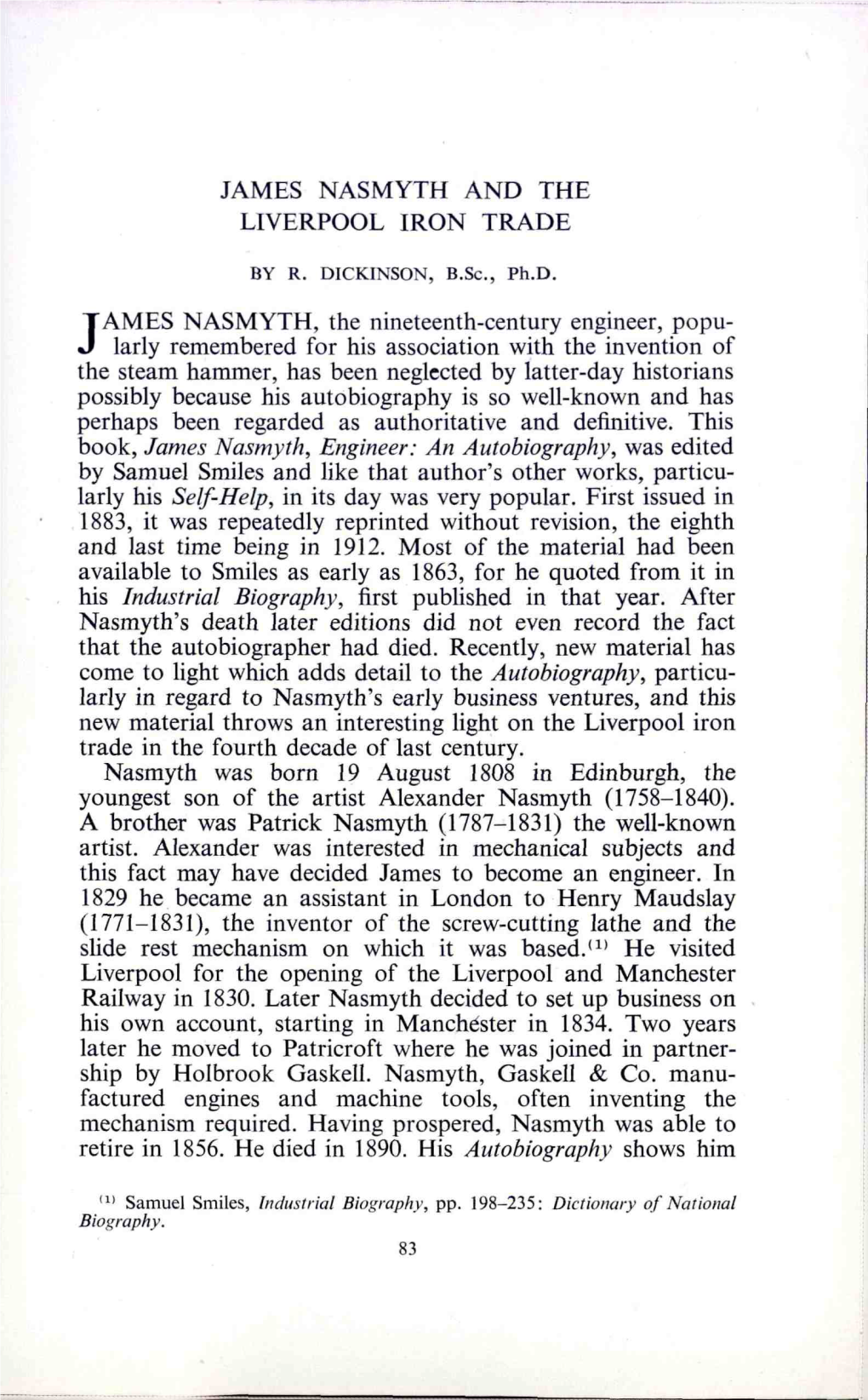 James Nasmyth and the Liverpool Iron Trade James