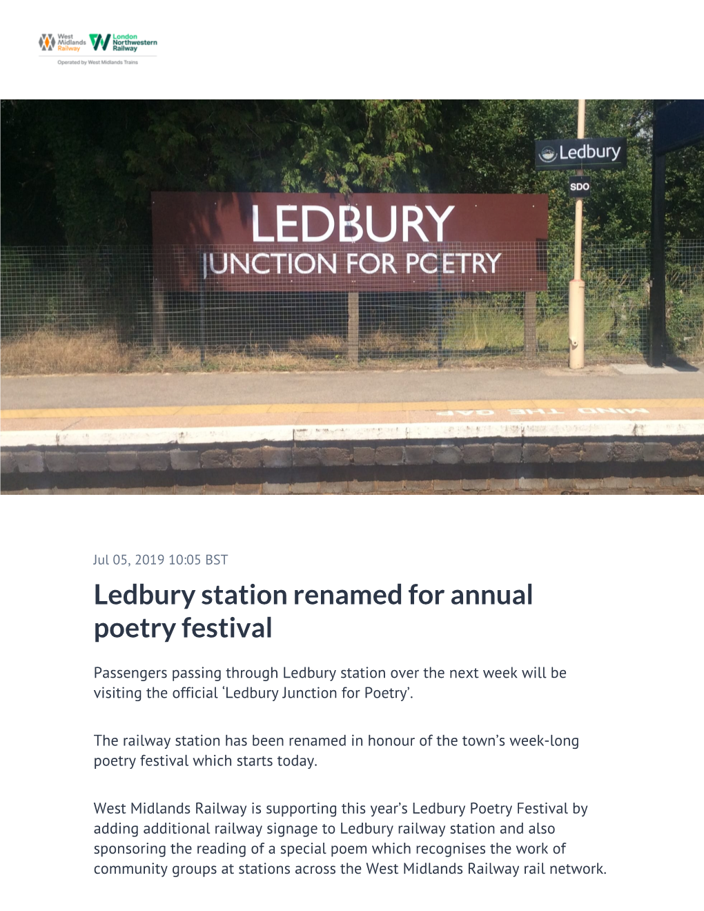 Ledbury Station Renamed for Annual Poetry Festival