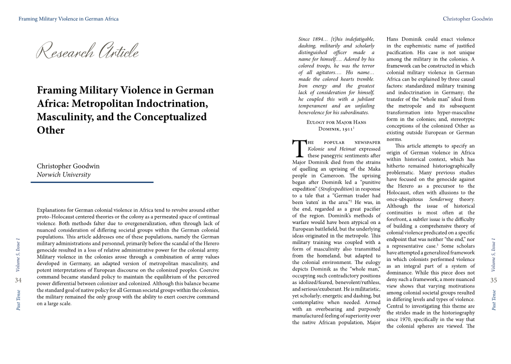 Framing Military Violence in German Africa Christopher Goodwin