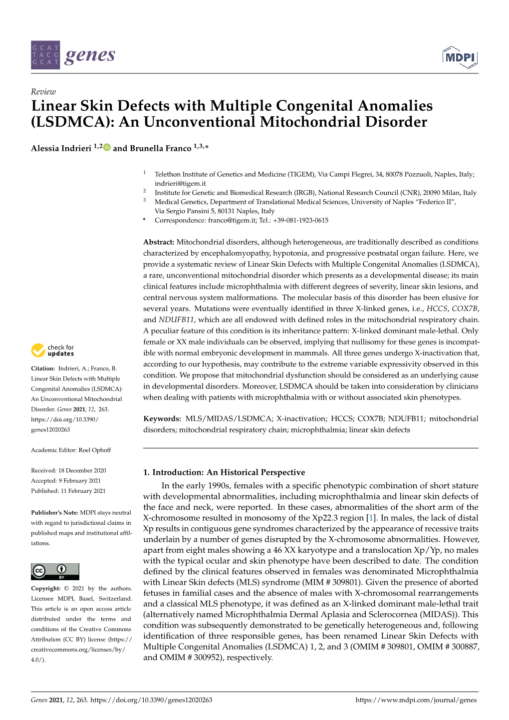 Linear Skin Defects with Multiple Congenital Anomalies (LSDMCA): an Unconventional Mitochondrial Disorder