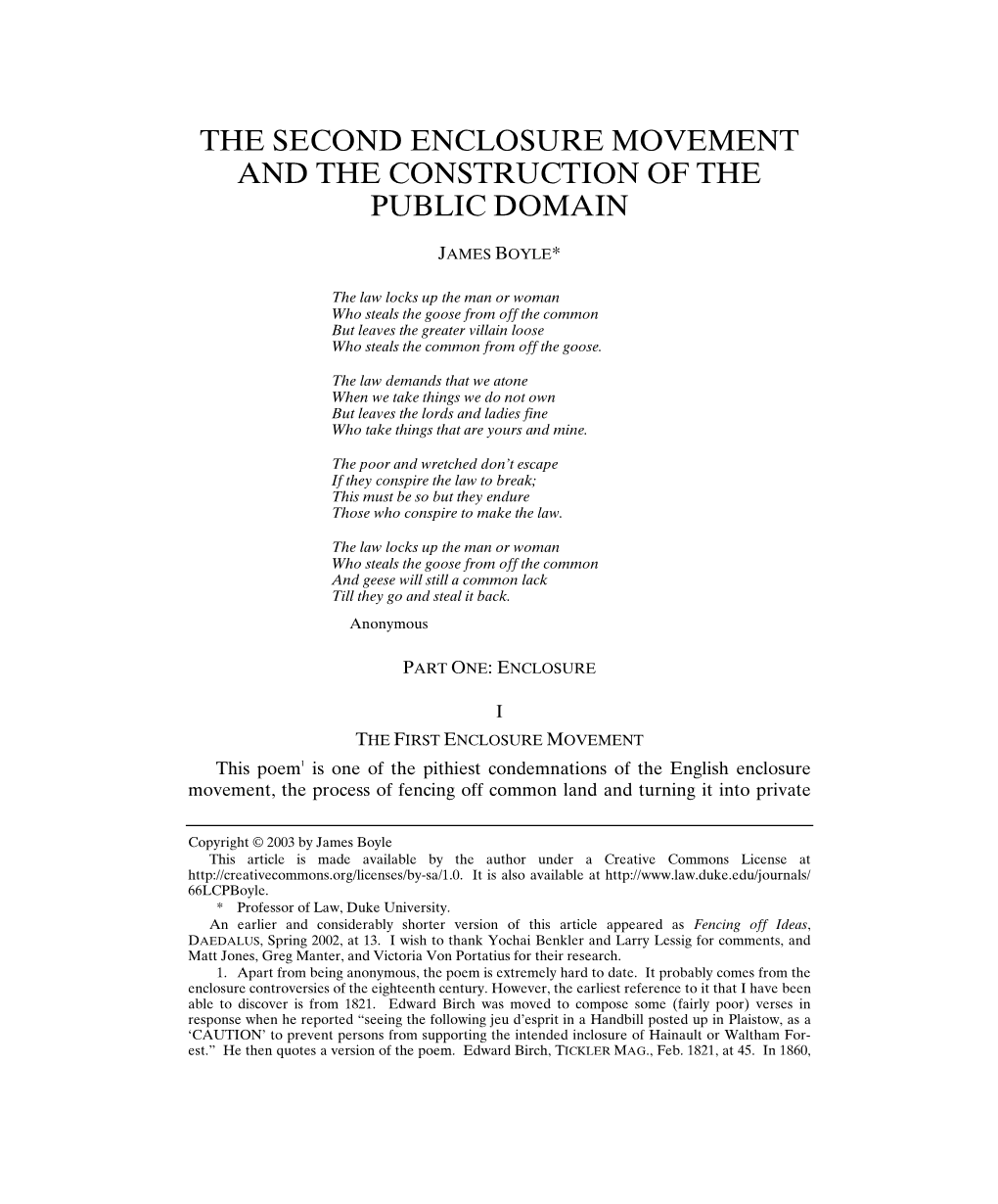 The Second Enclosure Movement and the Construction of the Public Domain