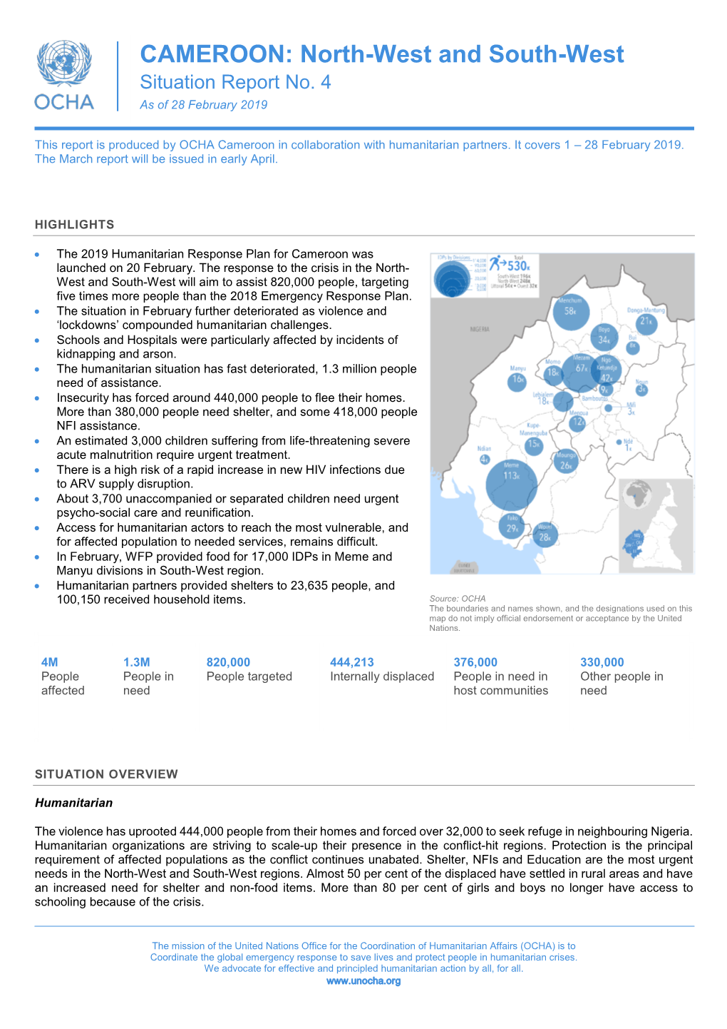 CAMEROON: North-West and South-West Situation Report No