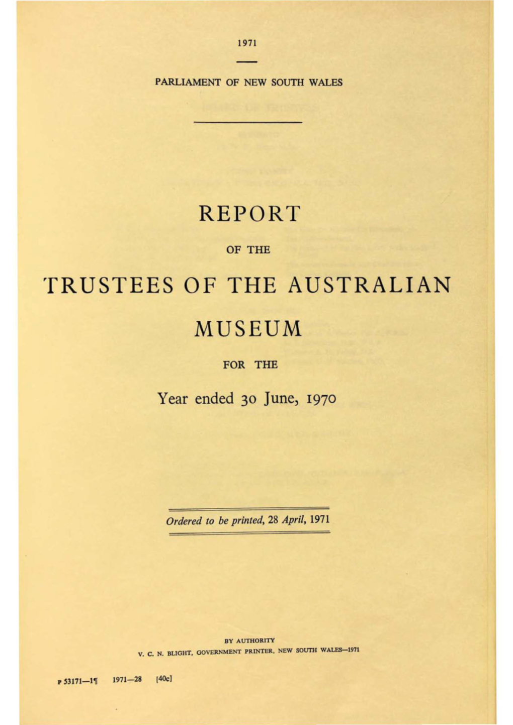 REPORT ~Frustees of the AUSTRALIAN MUSEUM