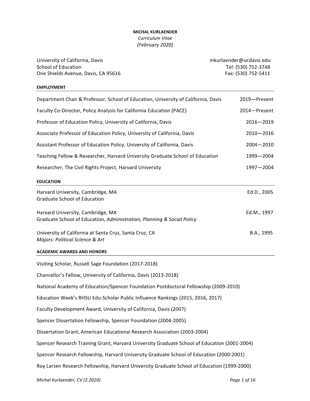 Download Michal Kurlaender's CV