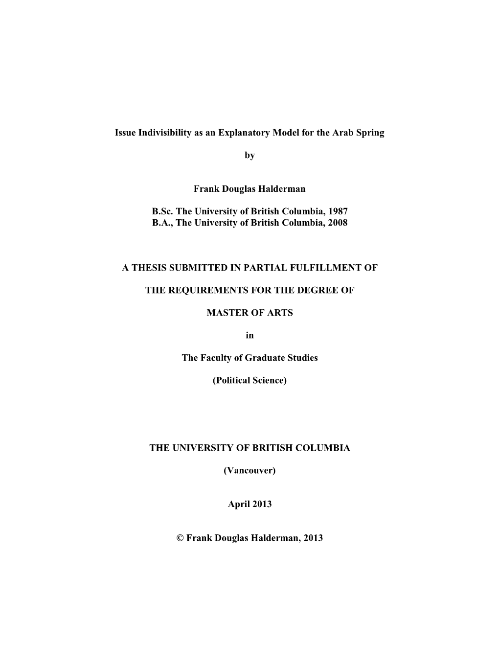 Issue Indivisibility As an Explanatory Model for the Arab Spring by Frank