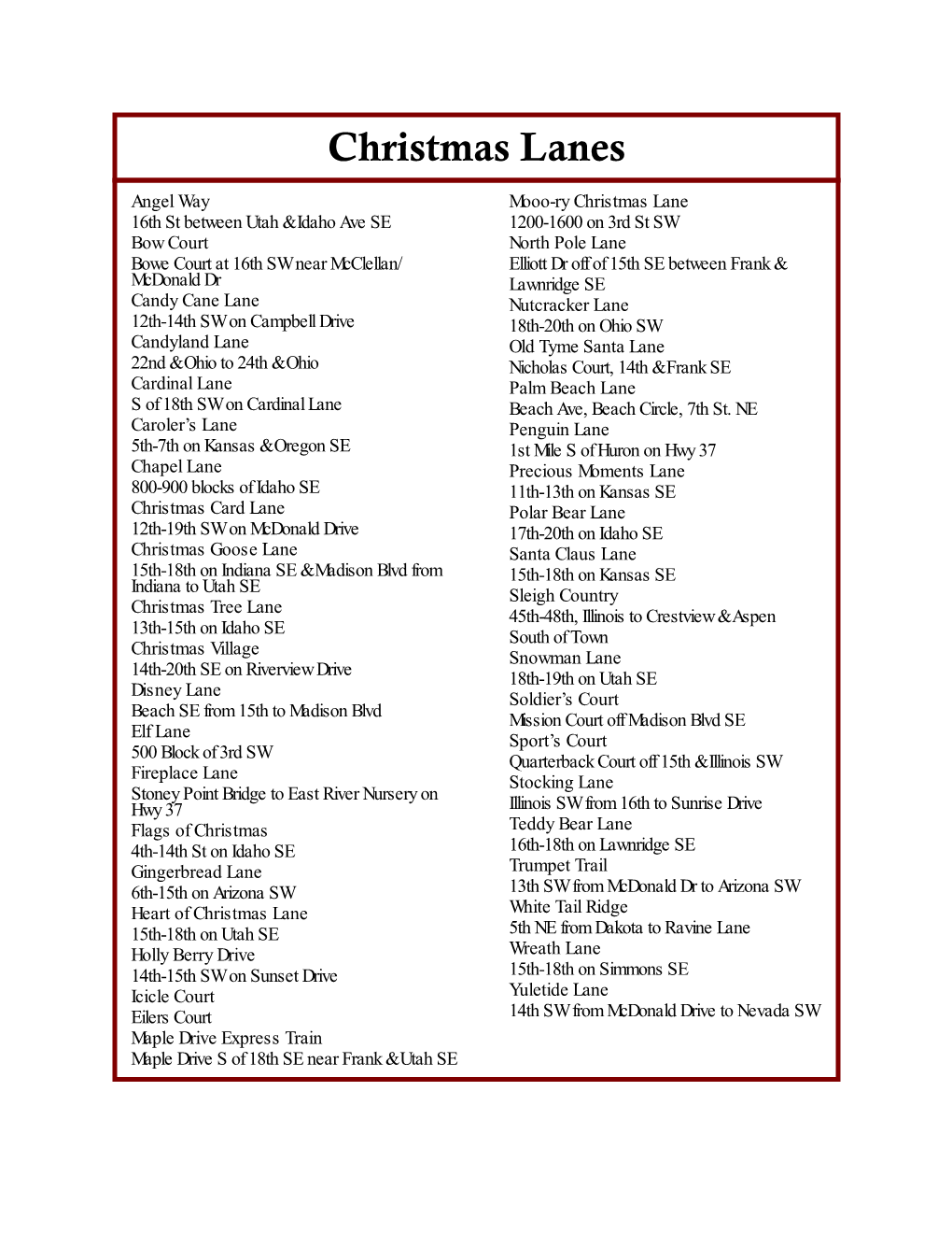 Christmas Lanes