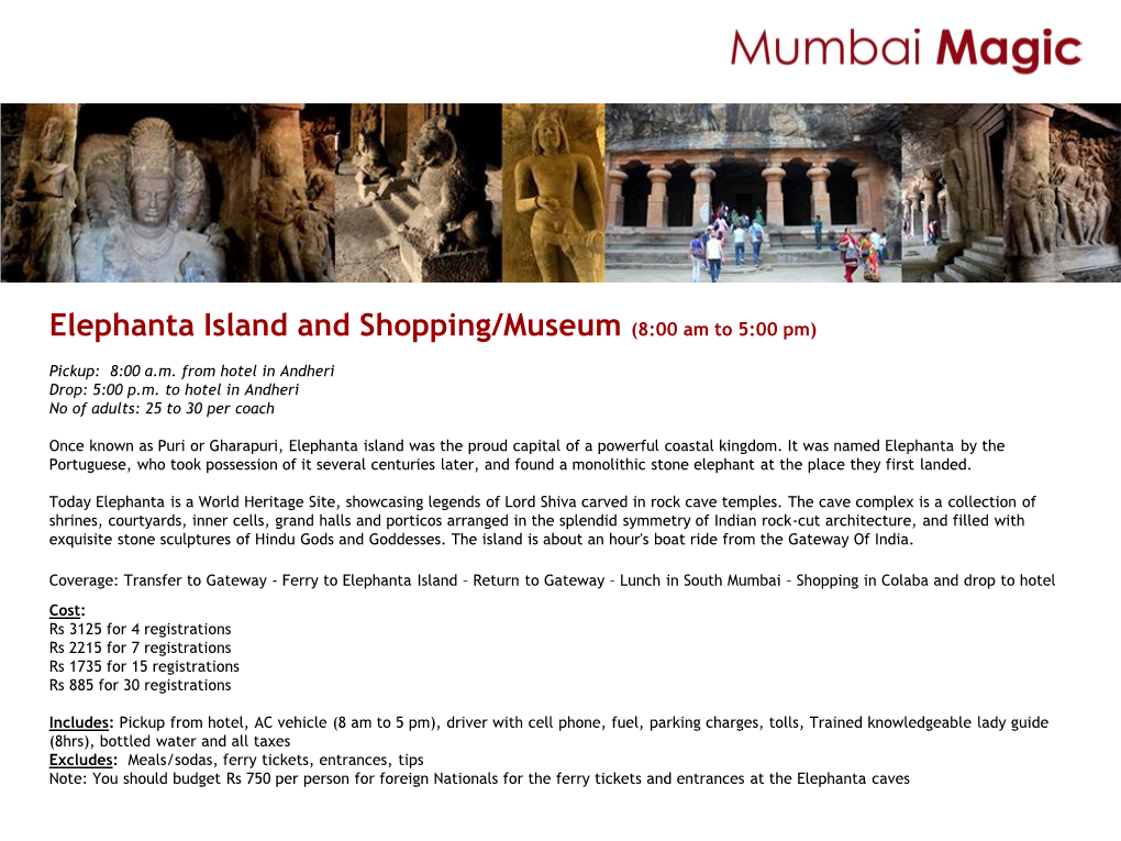 Elephanta Island and Shopping/Museum (8:00 Am to 5:00 Pm)