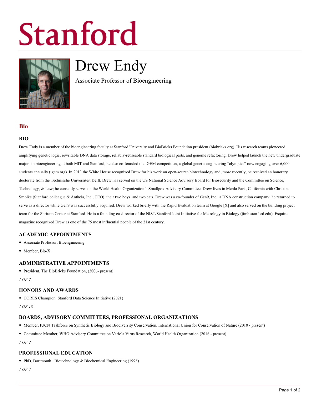 Drew Endy Associate Professor of Bioengineering