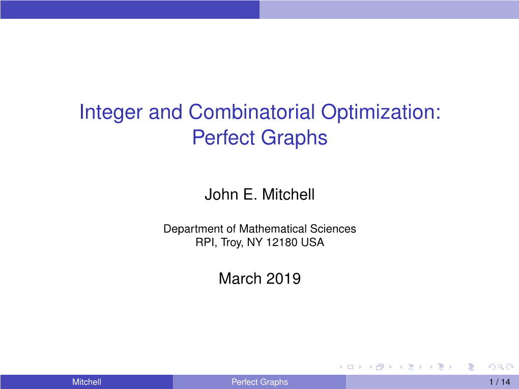 Integer and Combinatorial Optimization: Perfect Graphs