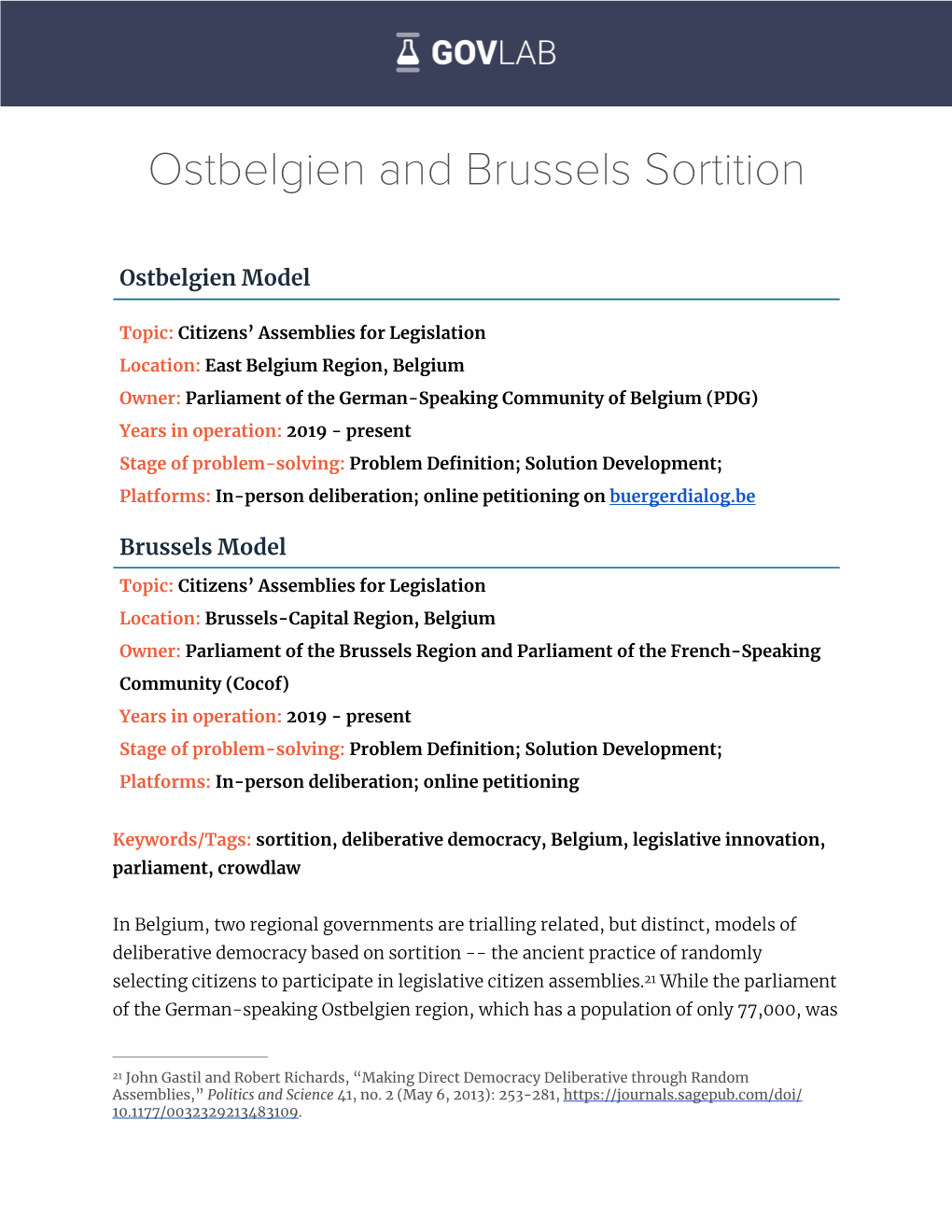 Ostbelgien and Brussels Sortition