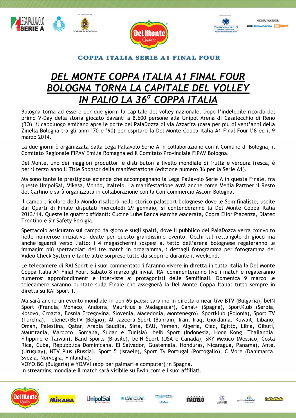 Cartella Stampa Del Monte Coppa Italia Final Four