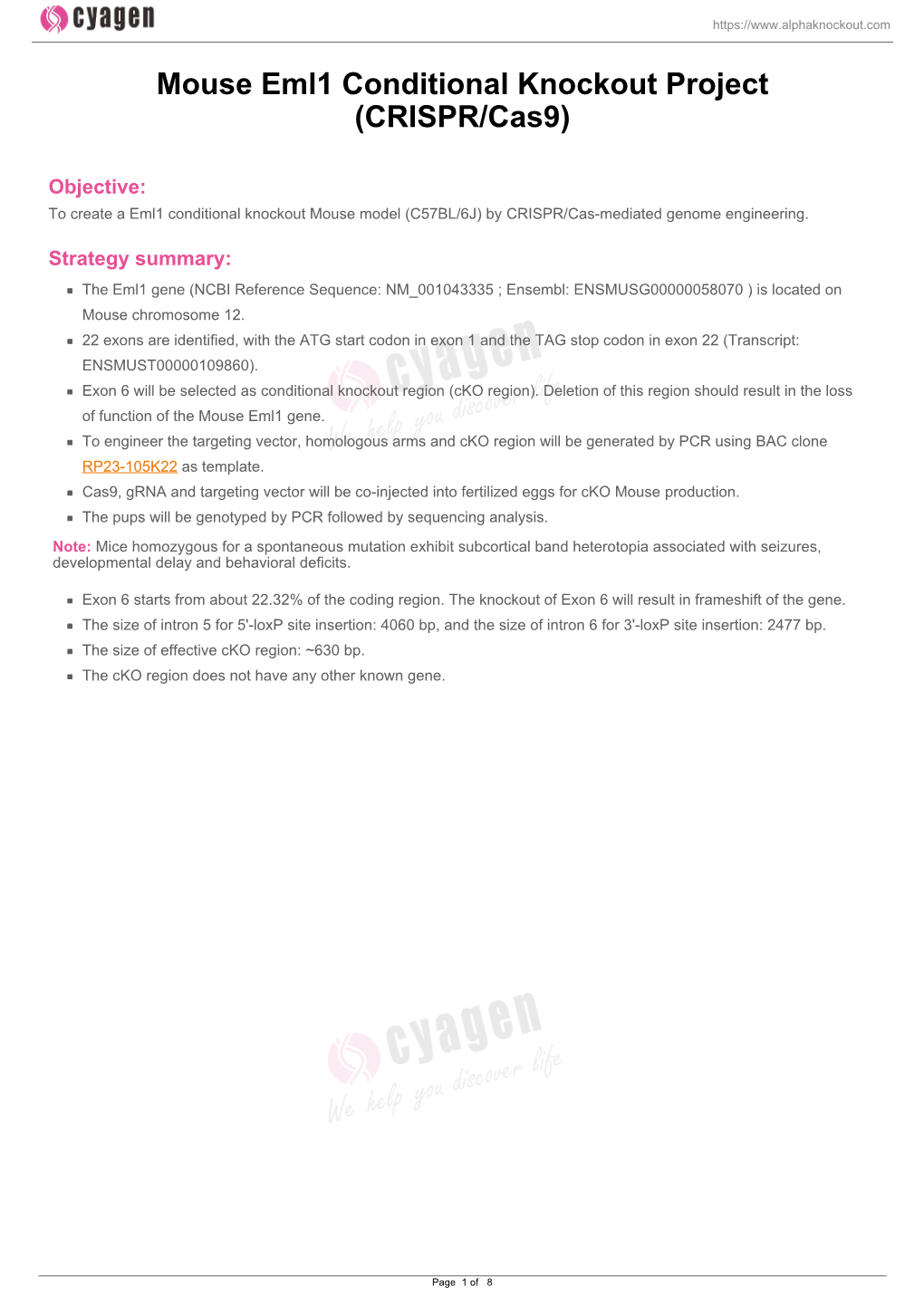 Mouse Eml1 Conditional Knockout Project (CRISPR/Cas9)