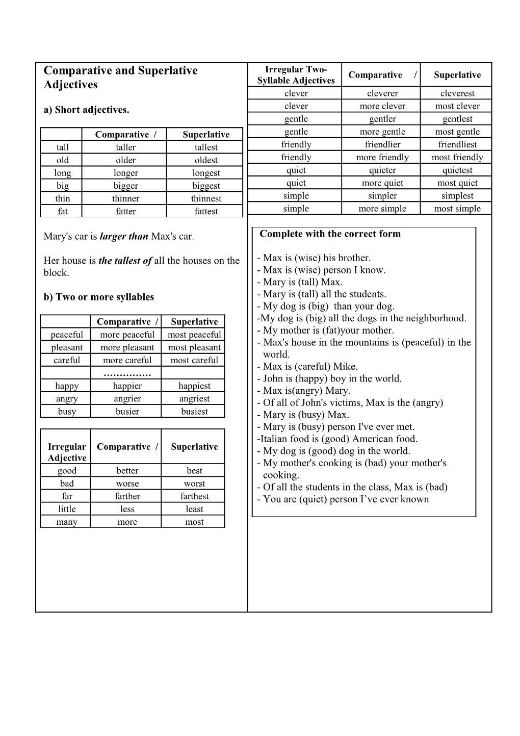 Comparative and Superlative Adjectives