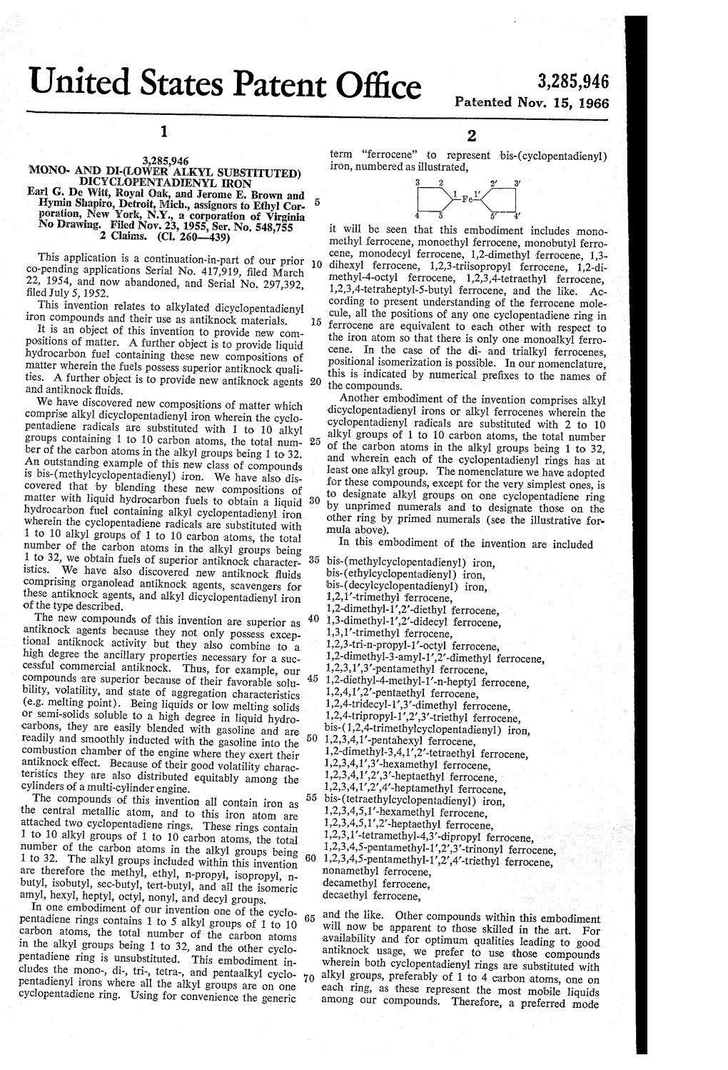 United States Patent Office Patented Nov