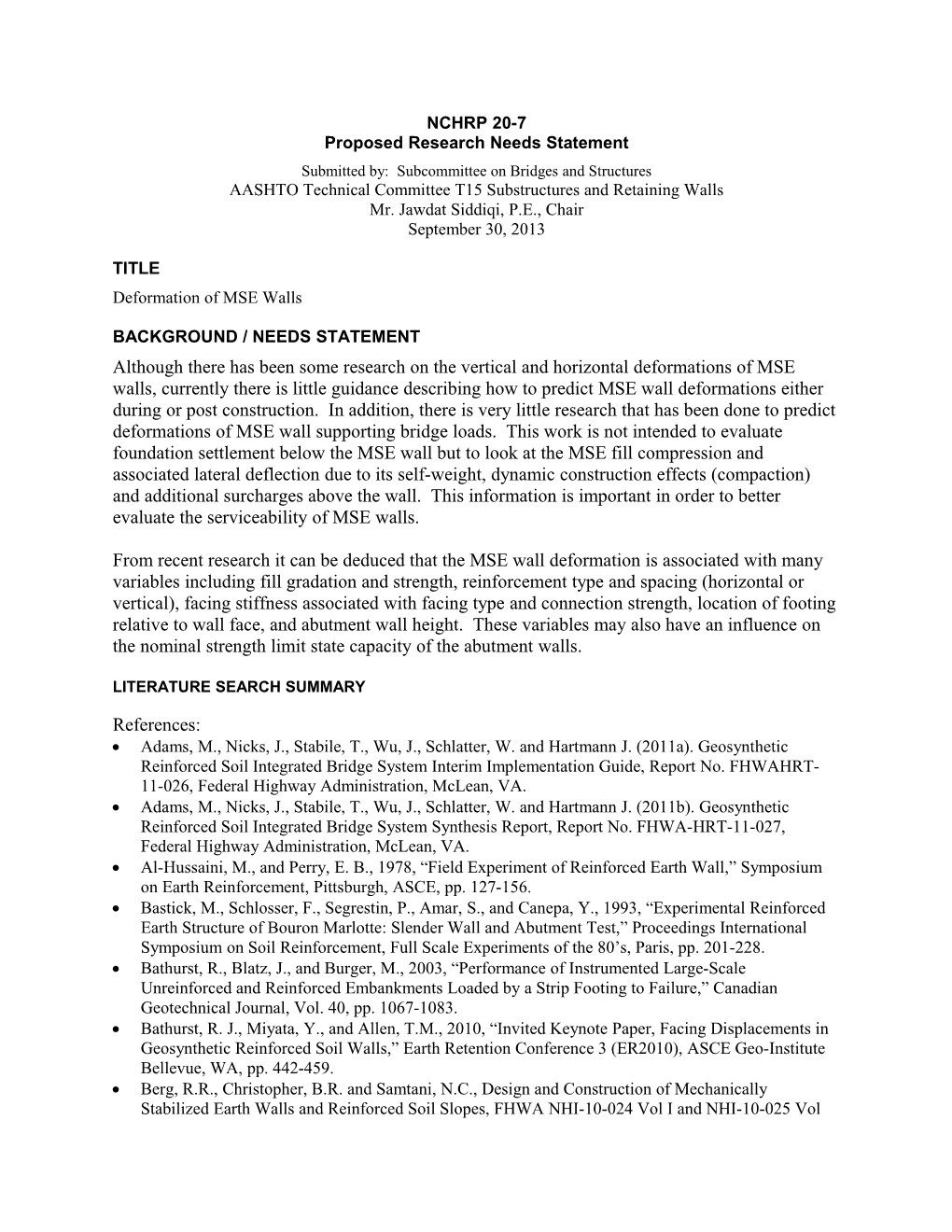 20 7 Proposal Deformation Of MSE Walls Comments 9 30 2013