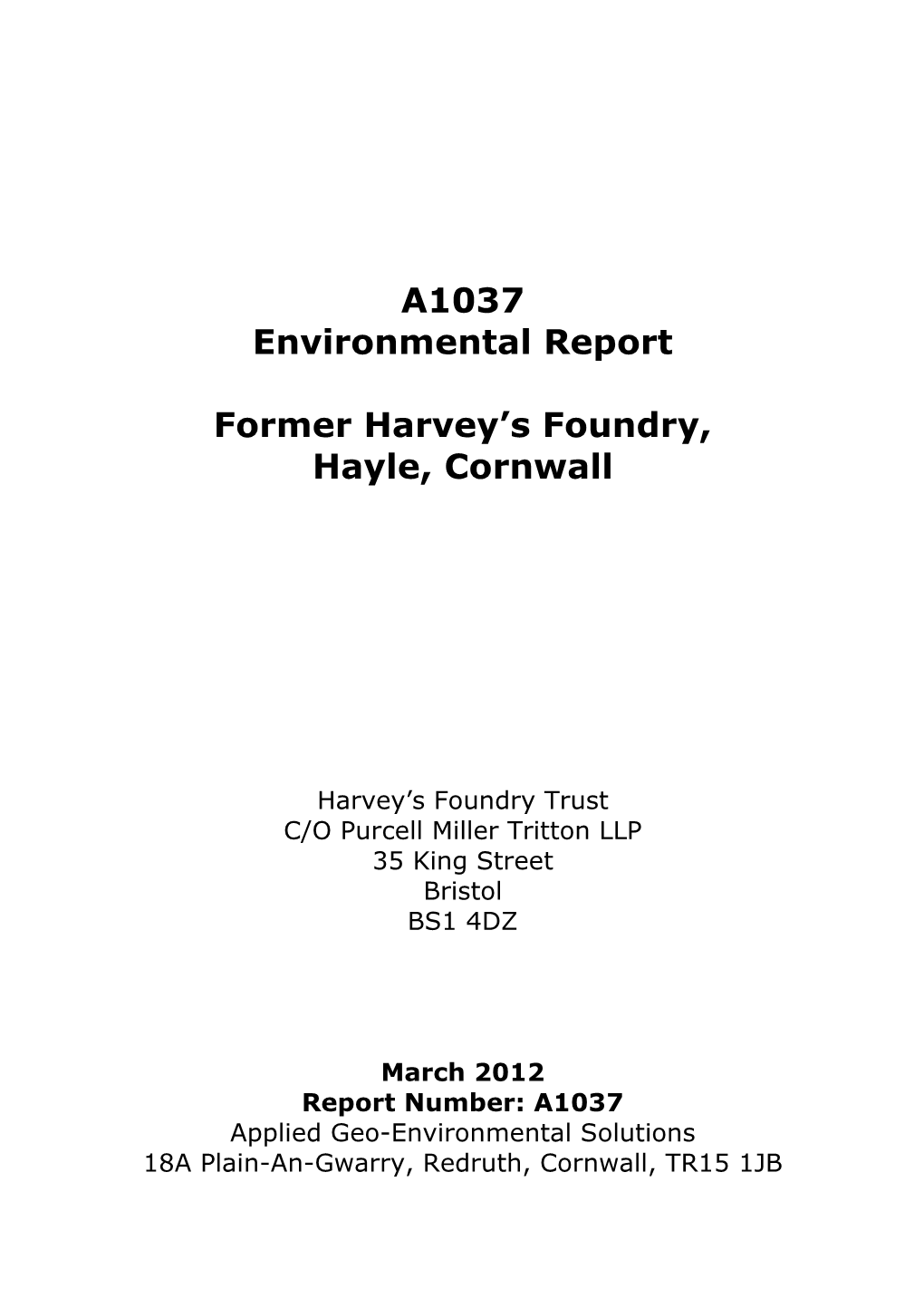 A1037 Environmental Report Former Harvey's Foundry, Hayle, Cornwall