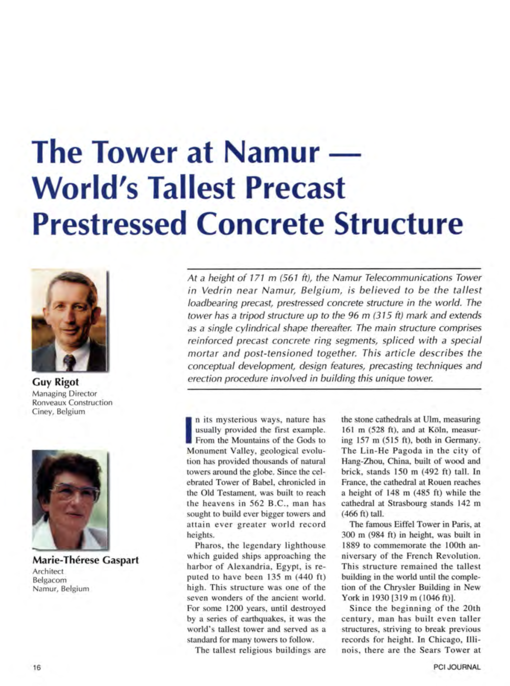 The Tower at Namur World's Tallest Precast Prestressed Concrete Structure