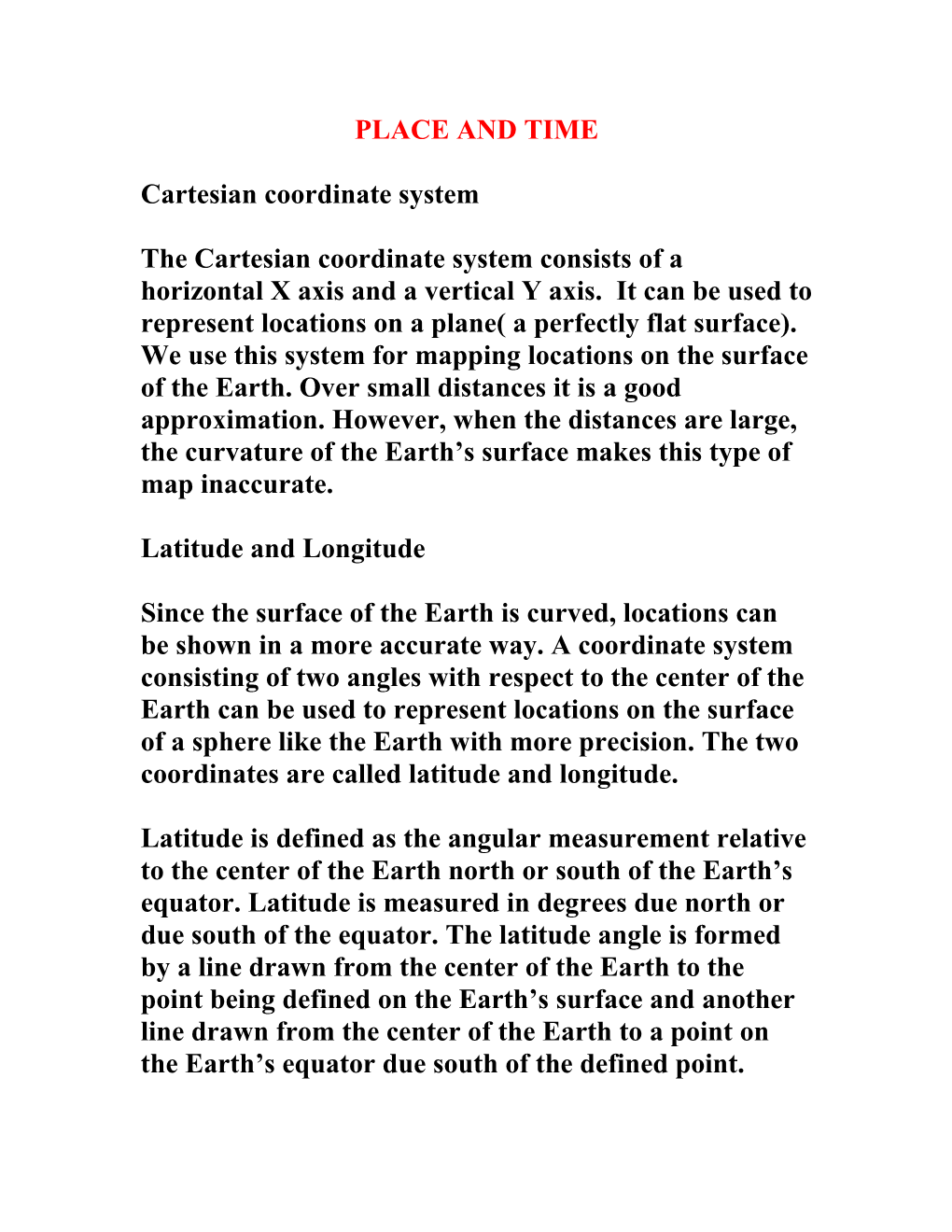 Cartesian Coordinate System