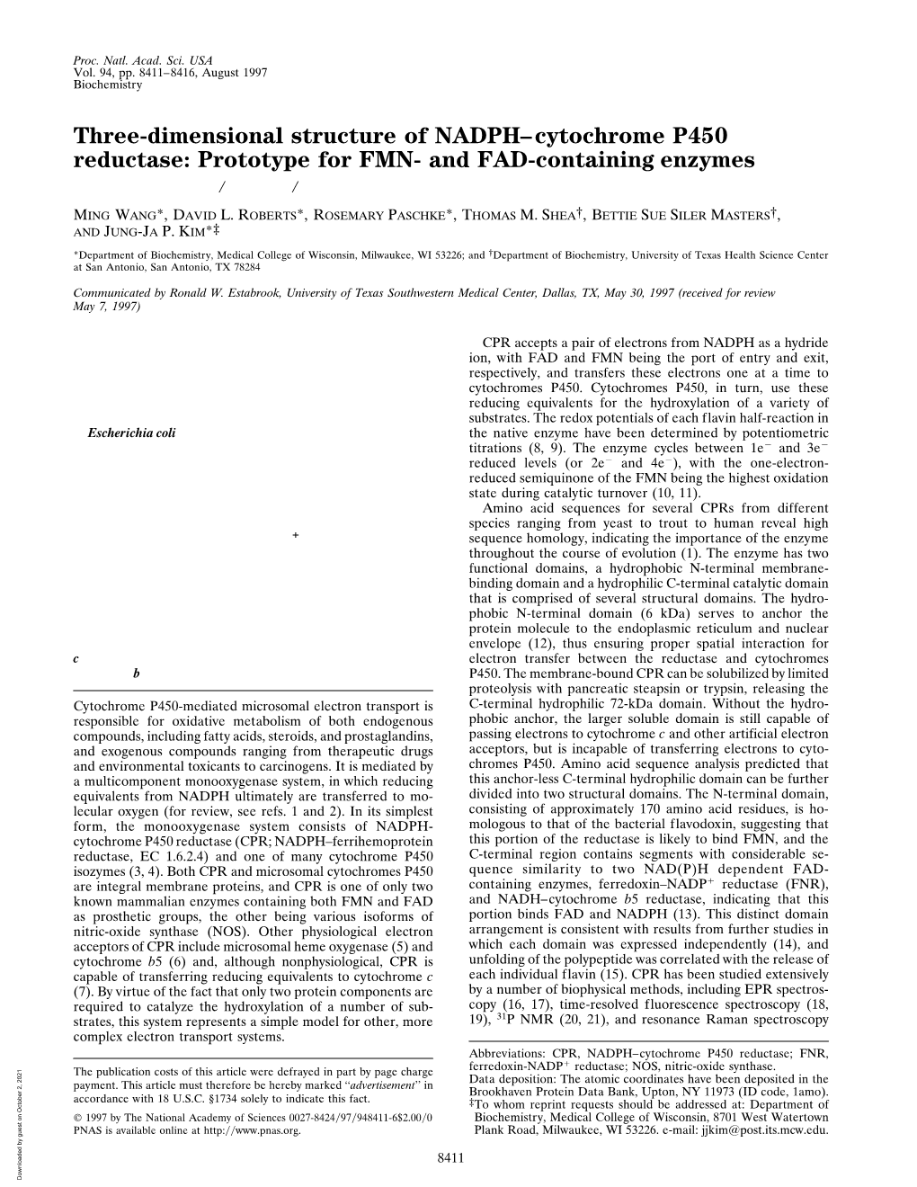 Three-Dimensional Structure of NADPH–Cytochrome P450